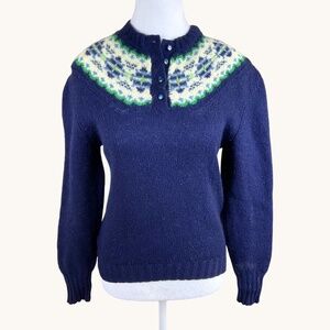 Deans of Scotland Sweater Wool Navy Green Fair Isle (~S)